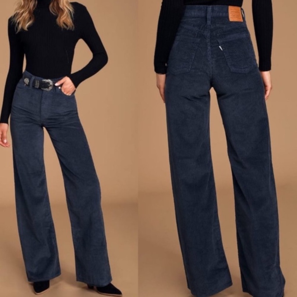 Levis High-Rise Wide Leg Navy Cords